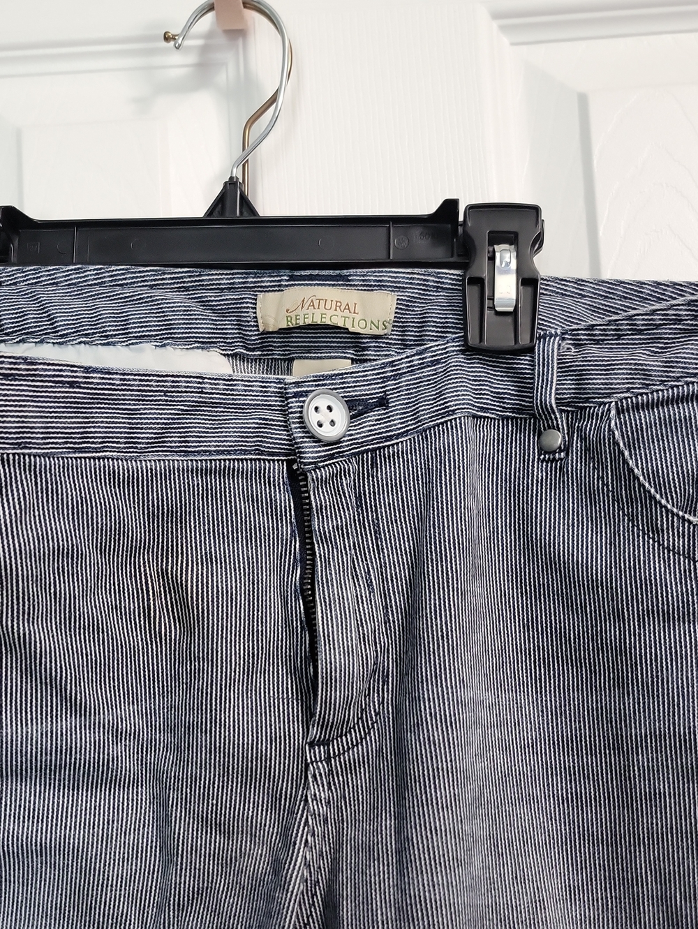 Natural Reflections Womens Navy and White Pinstripe Relaxed Jeans 12